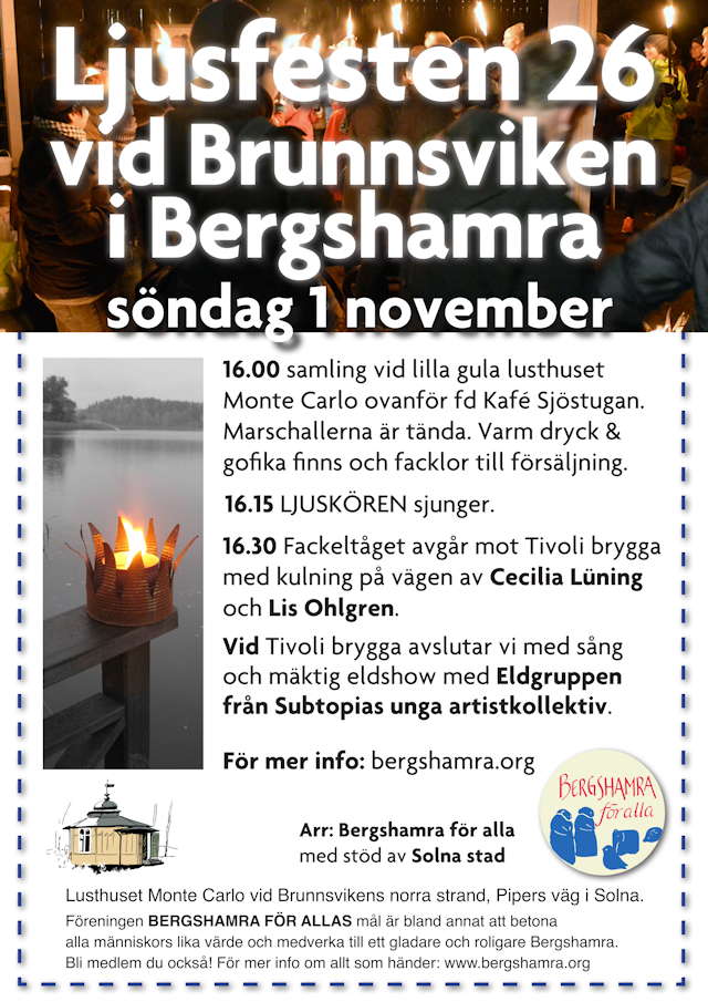 Ljusfesten 2026 vid Brunnsviken i Bergshamra @ Lusthuset Monte Carlo vid Brunnsvikens norra strand